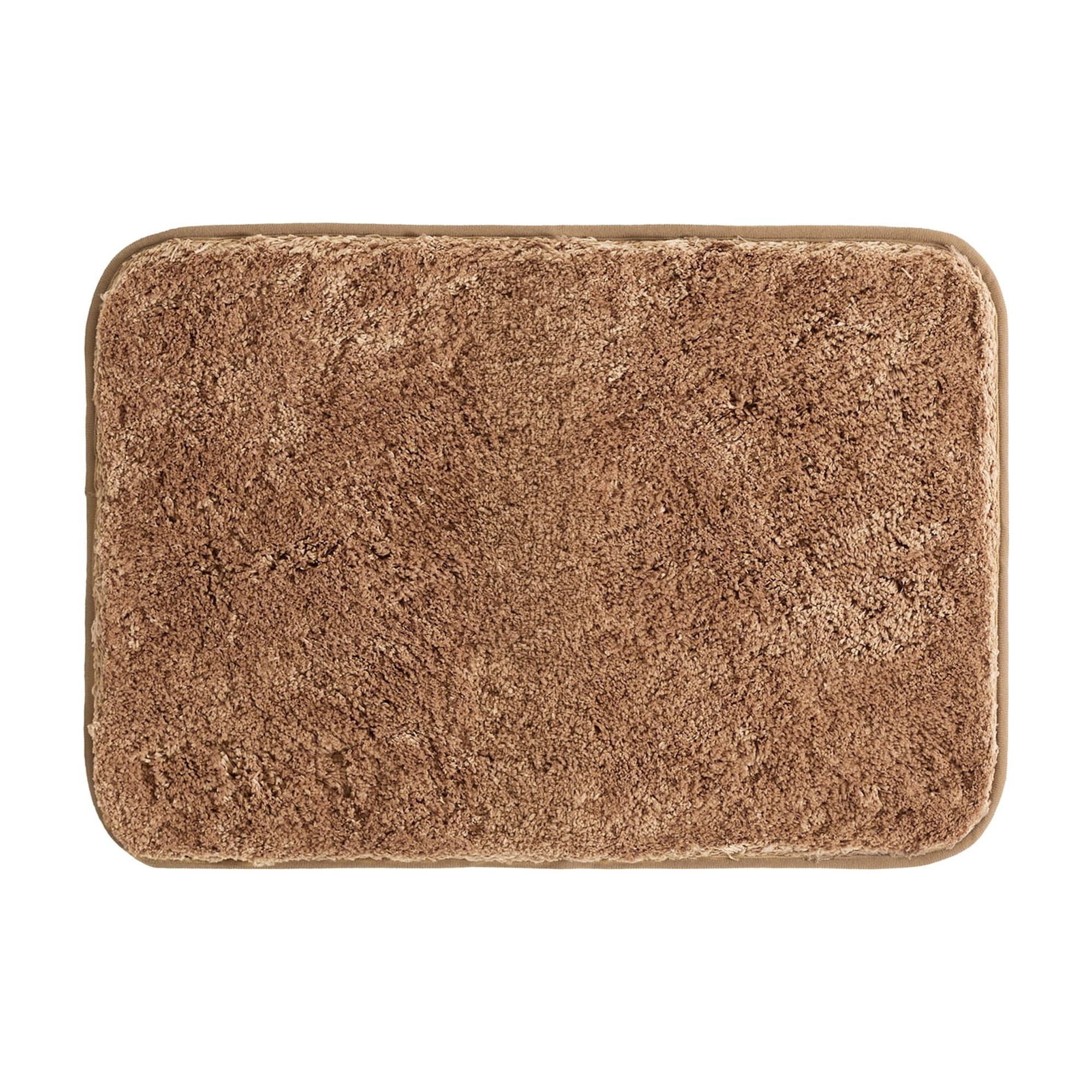 Plush Absorbent Bath Mat Rug with Anti-Skid Rubber Backing, 24 x 17, Tan, by Noble Linens