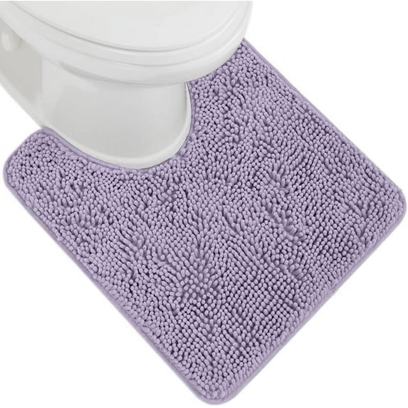 Plush Absorbent Shaggy Chenille Bath Rug Mat for Toilet Base with Rubber Backing, Machine Washable, Microfiber Bathroom Contour Mats for Toilets, Bath Room Decor, Oval 22.5x19.5 Lt Purple