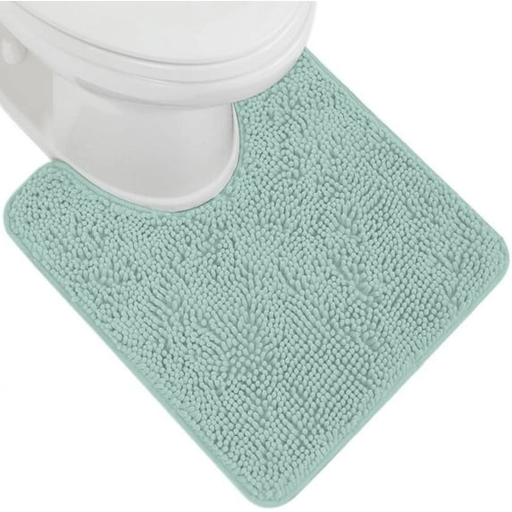 Plush Absorbent Shaggy Chenille Bath Rug Mat for Toilet Base with Rubber Backing, Machine Washable, Microfiber Bathroom Contour Mats for Toilets, Bath Room Decor, Oval, 22.5x19.5, Seablue