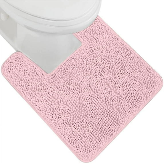 Plush Absorbent Shaggy Chenille Bath Rug Mat for Toilet Base with Rubber Backing, Machine Washable, Microfiber Bathroom Contour Mats for Toilets, Bath Room Decor, Square 22.5x19.5 Lt Pink