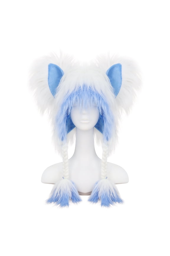 Plush Animal Hat Fursuit Furry Cat Ears Headwear Hood Winter Warm Cap Halloween Party Costume Cosplay Accessories,Cute Fursuit Headwear