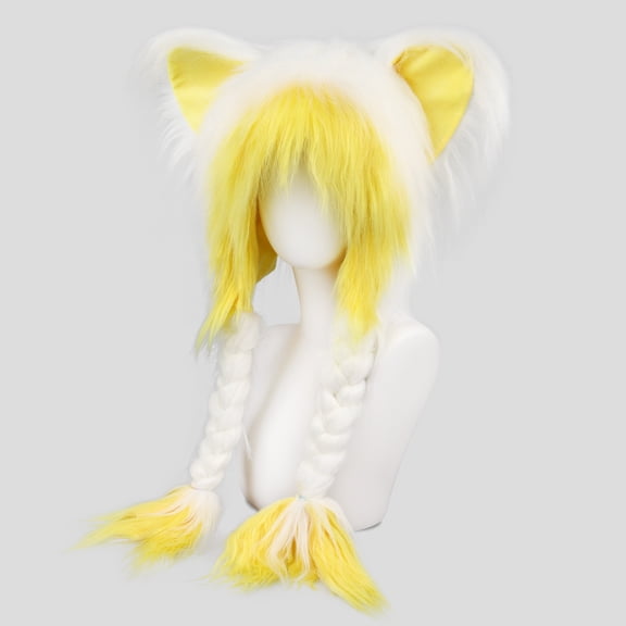 Plush Animal Hat Fursuit Furry Cat Ears Headwear Hood Winter Warm Cap Halloween Party Costume Cosplay Accessories,Cute Fursuit Headwear