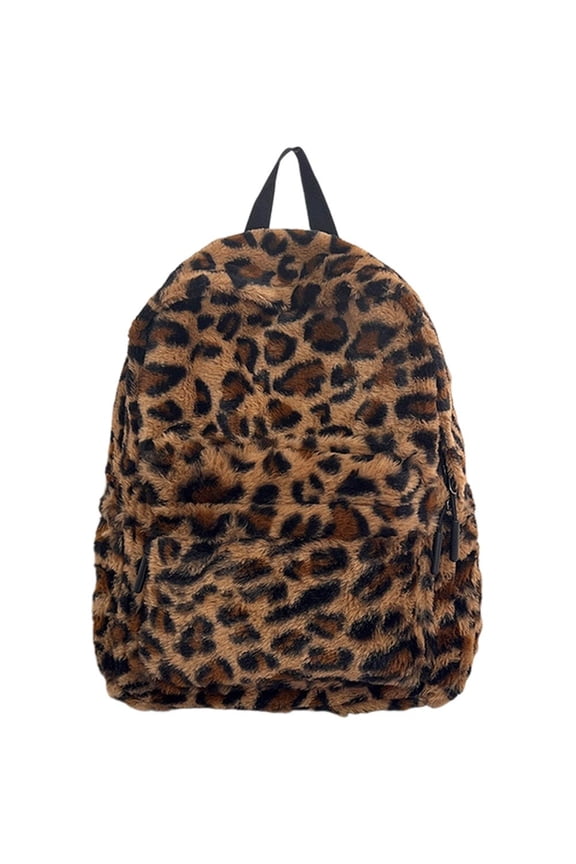 Plush Animal Leopard Print Backpack for Women Stylish Bag Personalized Travel Shoulder Bag Bookbag Trendy Daypack Purse