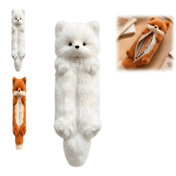 Plush Animal Shaped Pencil Pouch, Soft Fabric Writing Case, Durable Polyester Storage Bag for Stationery & Daily Supplies