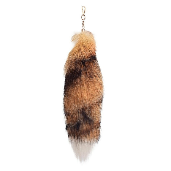 Plush Animal Tail Key Chain with Long Tail Design, Red, One Size, Soft Puffy Material, Handbag and Backpack Accessory