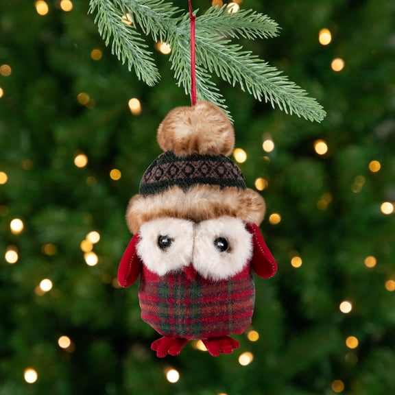 Northlight Plush Baby Owl in Plaid Christmas Ornament - 7"