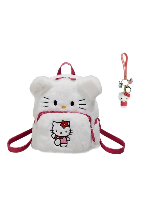 Plush Backpack Cute Fluffy Backpack with Ear Straps and Cute Keychain
