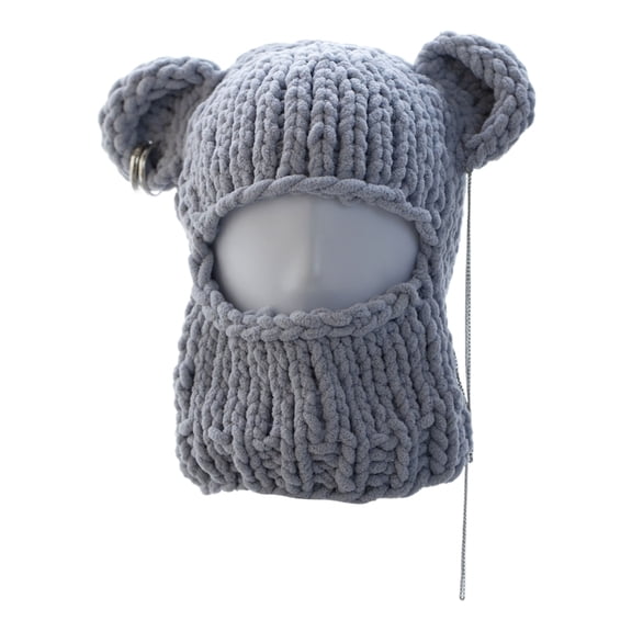 Plush Balaclava Hat for Female Crochet Pullover Cap with Bear Ears Costume Full Face Cap Outdoor Activity Headgear