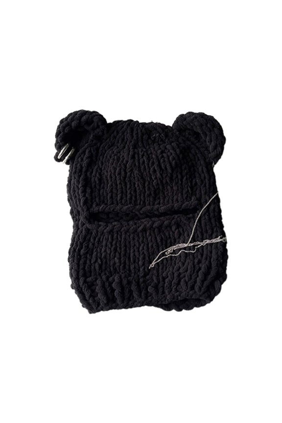 Plush Balaclava Hat for Female Crochet Pullover Cap with Bear Ears Costume Full Face Cap Outdoor Activity Headgear