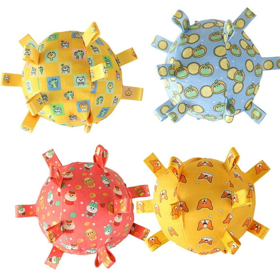 Plush Ball Dog Toy with Rattle Bell - Soft Chewable Ball with Jingling Sound, 6-Inch Fetch & Interactive Play Toy, Multi-Color