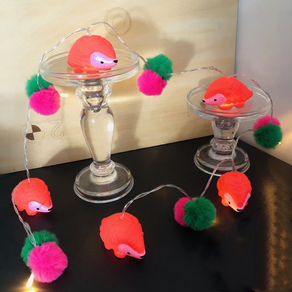 Plush Ball Hedgehog Shaped Light String Battery Powered Creative Decorative Animal Pom Poms Lights