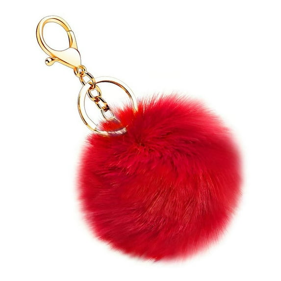 Plush Ball Key Chain - Metal Key Ring for Car, Key Ball Bag with PU Leather, Cute Pendant | Decorative Keychain for Women, Handbag, Backpack, Auto Keys(F)