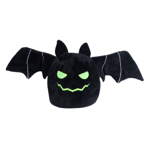 Plush Bat Hat with Glowing Green Face and Spread Wings, 1 Piece, Black, for Student Halloween Party, Accessory