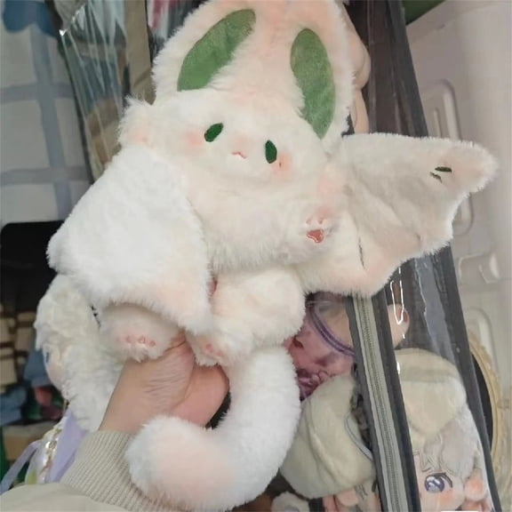 Plush Bat Rabbit Stuffed Animal, Soft Cuddly Bunny Bat Plush Toy, Cute Hybrid Creature Pillow, Fluffy White Bat Rabbit Doll, Decorative Plush Companion for Bedroom Home