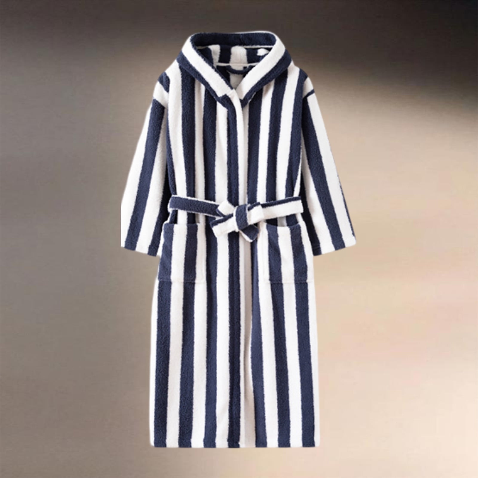 Plush Bathrobes For Men Winter Warm Long Sleeve Fleece Long Robes Cozy Loungewear (Dark Blue M)