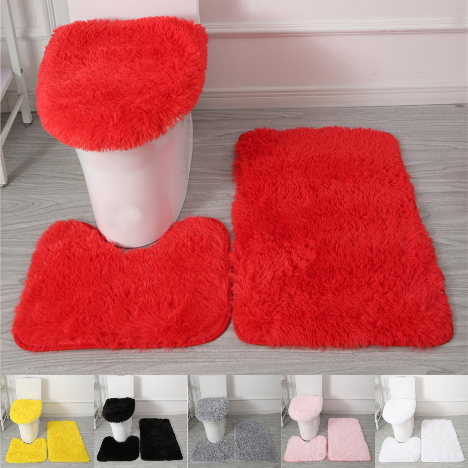 Plush Bathroom Bath Mat 3pcs/set Anti Slip Toilet Rugs and Toilet Lid