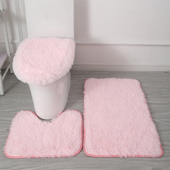 Plush Bathroom Rug Sets ,U Shaped Bathroom Rug Set 3 Pieces Ultra Soft,Non Slip Fluffy Plush Toilet Mat,Absorbent Plush Shaggy Bath Mats for Bathroom,Machine Washable Thick Bathroom Rugs