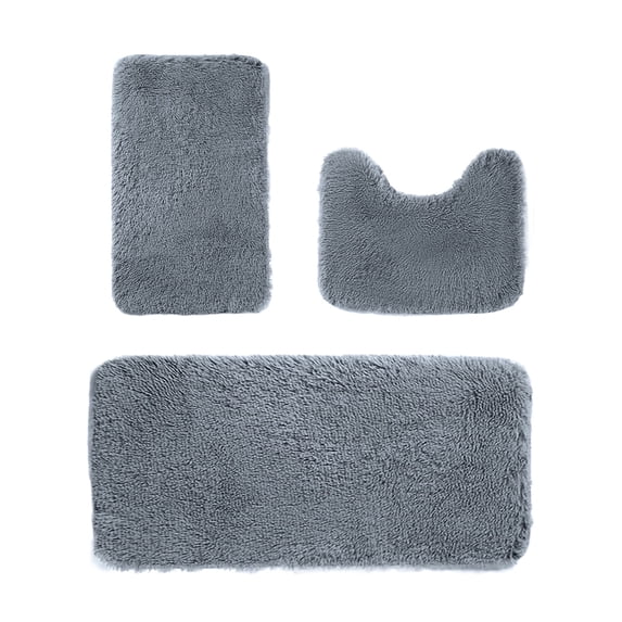 Plush Bathroom Rugs Sets 3 Piece,Soft Absorbent Microfiber Bath Mats and U-Shaped Contour Toilet Rug,Non-Slip,Home Decor Accessories,Plush Shaggy Bath Mat Set for Bathroom,Bath Mats for Bathroom