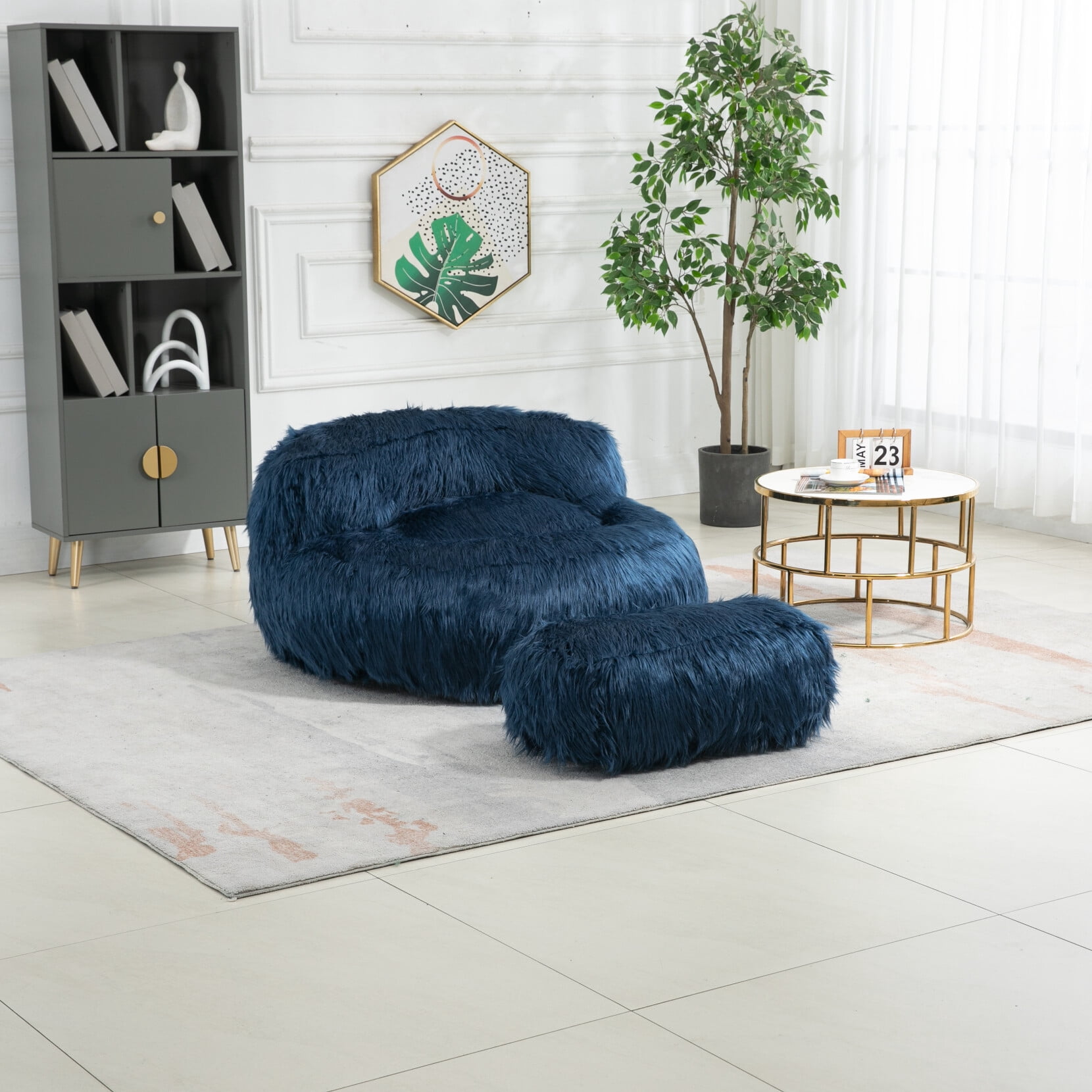 WLIVE Giant Bean Bag Chair With Armrests – Filled With Memory Foam, Beige, For Living Room, Bedroom