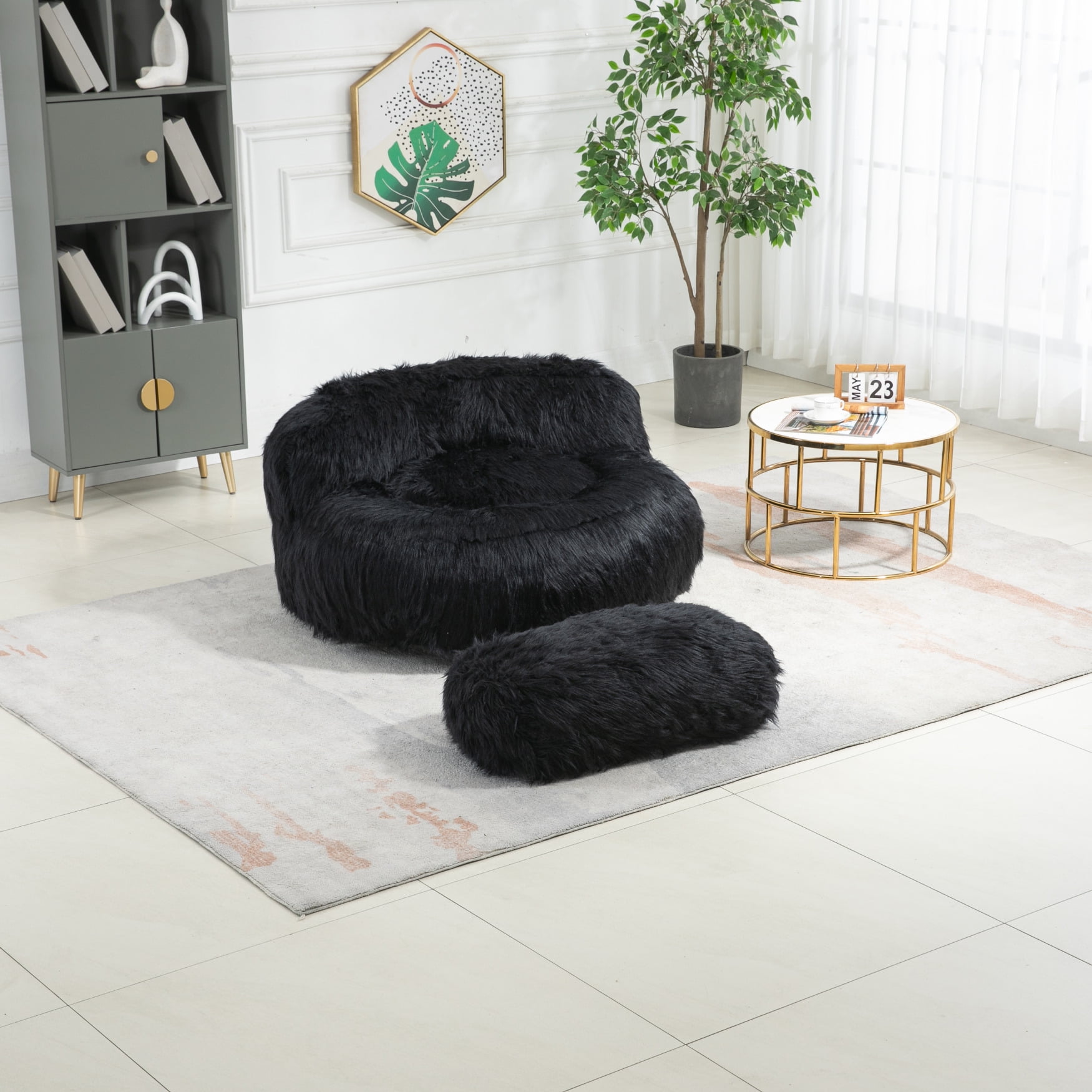 Plush Bean Bag Chair Set of 2 High Back Lazy Sofa Couch with