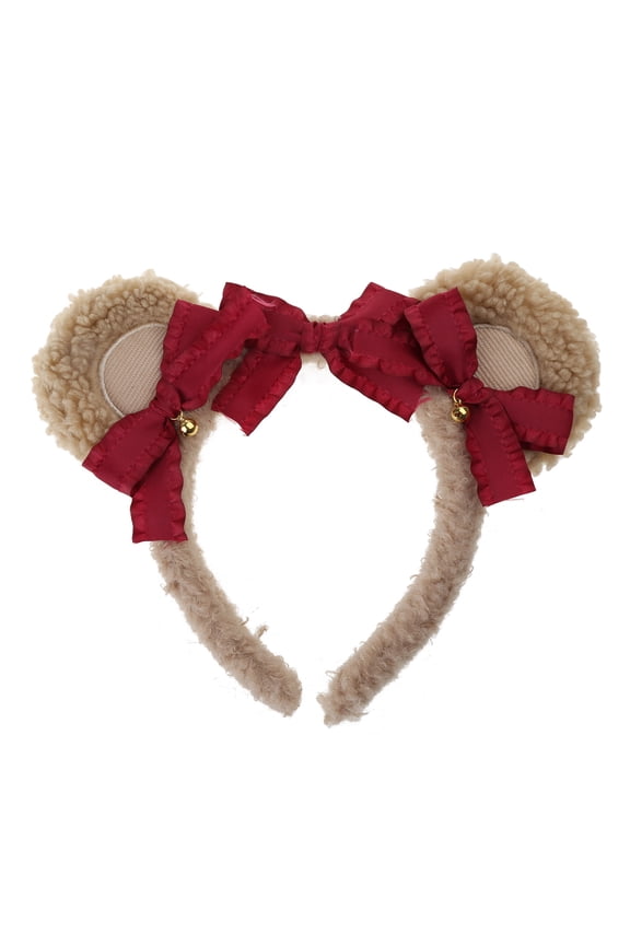 Plush Bear Ears Headband for Women Girls Cute Bowknot Headwear Party Favor Costume Accessory for Halloween Christmas