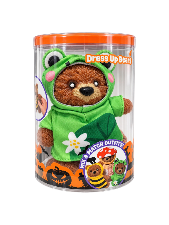 Plush Bear Squeeze Toy with Removable Green Frog Hoodie, Soft Dress Up Bear Stress Relief Fidget Toy for Desk Decor, 1 Pack