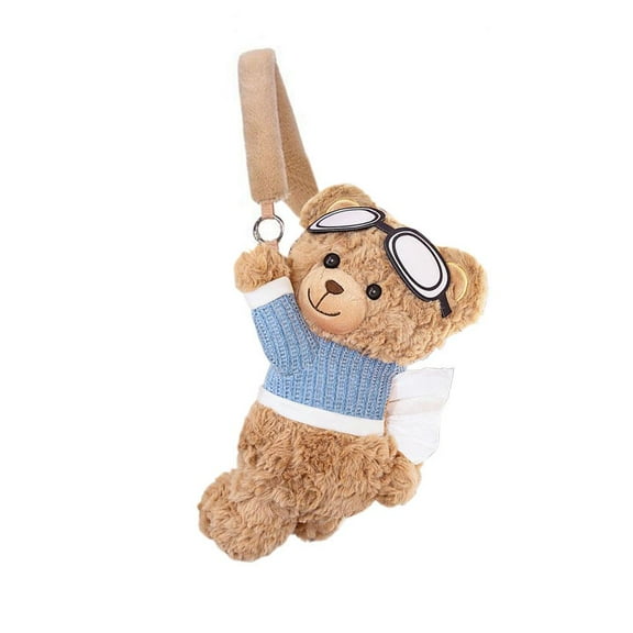 Plush Bear Tissue Holder and Trash Can,Creative Soft Plush Animal Car Tissue Holder,2 in 1 Car Tissue Box and Trash Can,Cute Multi Functional Trash Bag and Storage Box with A Waterproof Lining