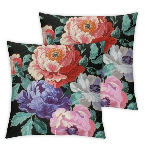 Plush Bed Pillowcases Pieces Pillow CoverDecorative Peony Branches Leaves Flower Floral Rose Vintage Retro Violet Pink Extra Long Size Pillow Sham with Zipper