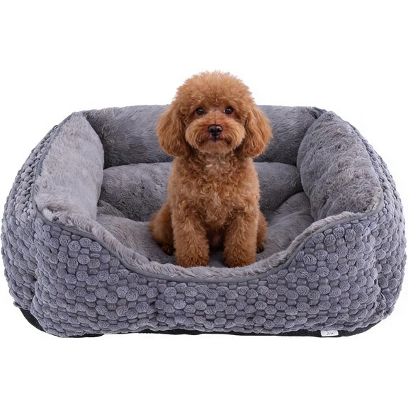 Plush Bed Small, Dark Grey, Machine Washable, Beds Sofa with Pillow Support, 20x19Inch, Corn Kernel Design, Non-Slip Bottom, Thick PP Padding