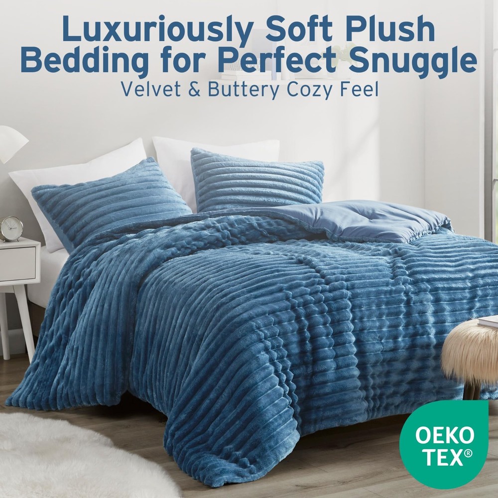 Plush Bedding Reverse Lightweight Velvet Comforter Set Queen King Bed ...