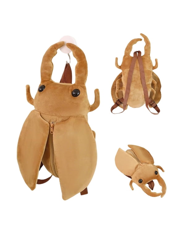 Plush Beetle Backpack Brown Insect Design Soft Lifelike Beetle Stag Bag for Women (Light Brown)