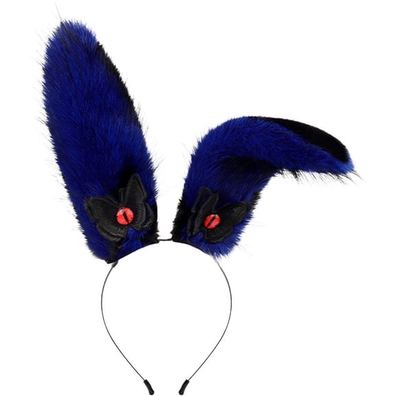 Vjnyvs Plush Bendable Bunny Ear Headband, Adjustable Faux Fur Rabbit Hair Hoop, Blue & Black, 1 Pack
