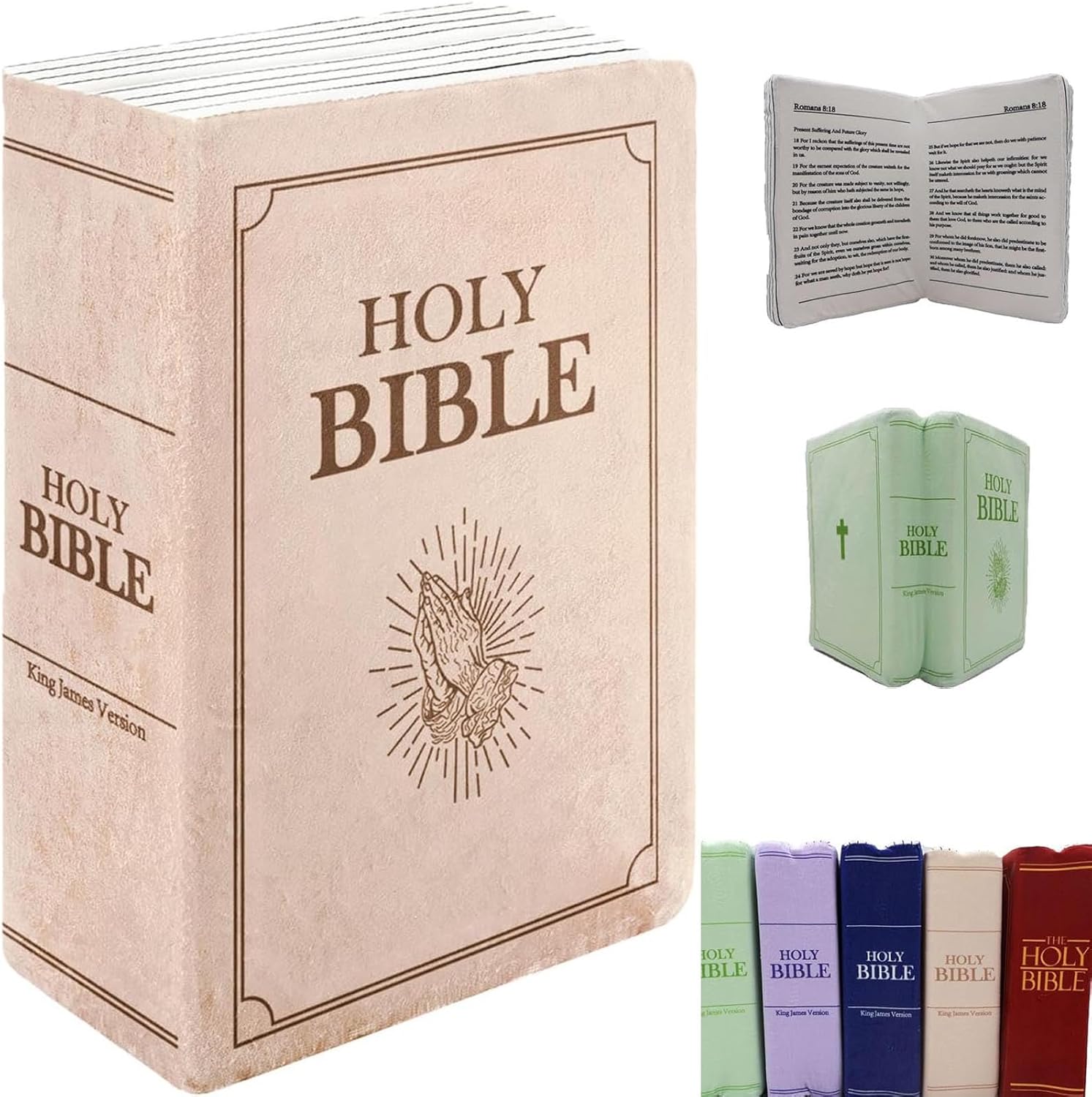 Coussin Bible En Peluche Qui S'ouvre - Avec Versets Inspirants, Rembourrage Mémoire, 33x22x10 Cm (couleurs Variées)