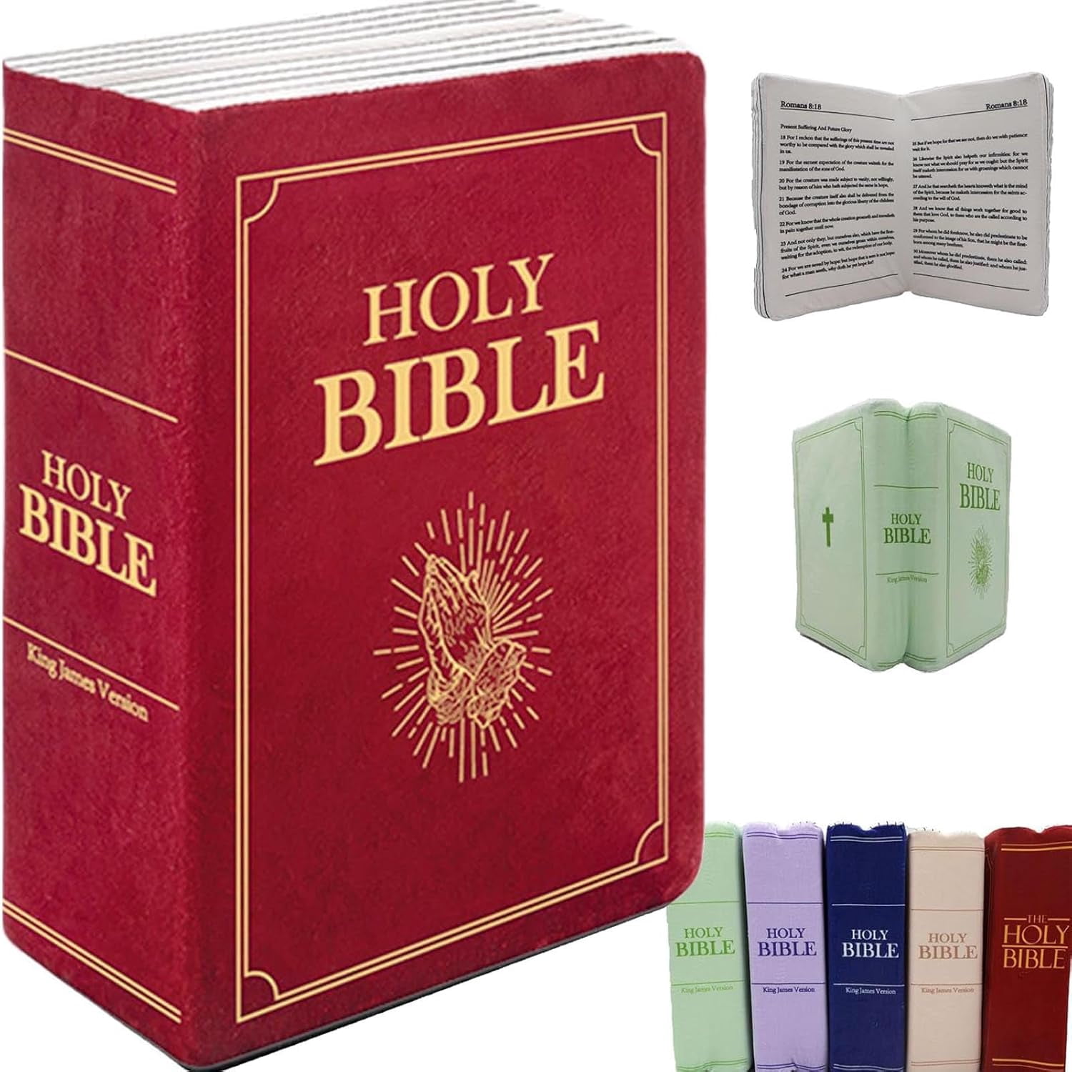 THCBMEE Holy Bible Pillow - Cozy Faith Book Plush That Opens With Bible Verse (Choose Color)
