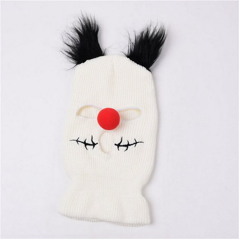 Plush Big Cat Ears Embroidery Cap Balaclava With Ears Full Face Cover Ski  Mask Hats Red Clown Nose Beanies Bonnet Hat Winter Cap