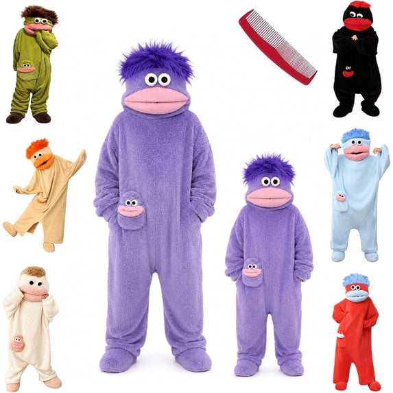 Plush Big Mouth Monster Costume Set Family Christmas Pajamas Matching Sets, Silly Monster Onesie Cozy Costume Set for Parent & Little One Ideal for Halloween Christmas Parties