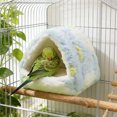 thumbnail image 1 of Plush Bird Nest House,5.9x5.9x5.5inch Triangle Hanging Cotton Shed Tent Cage,Fluffy Hut Winter Sleeping Hideaway Hammock House for Parrot Parakeet Conure Cockatiel Budgies Lovebird(Blue), 1 of 6