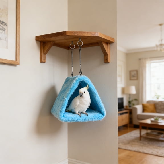 Plush Bird Nest and Hanging Hammock,Warm Winter Bird Bed for Small Cage Birds,Soft Triangular Bird Tent House for Parrots and Cockatiels-Blue