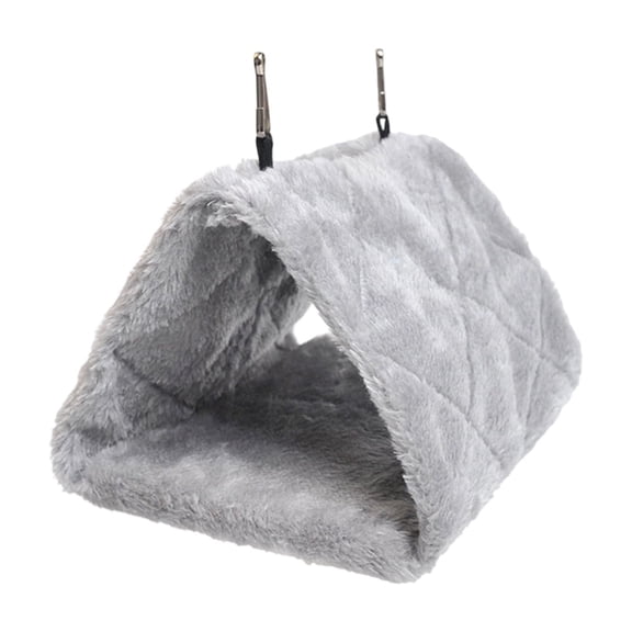 Plush Bird Nest and Hanging Hammock,Warm Winter Bird Bed for Small Cage Birds,Soft Triangular Bird Tent House for Parrots and Cockatiels-Gray