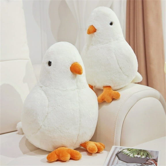 Plush Bird Stuffed Animal, Soft White Plushie With Orange Beak & Feet, For Kids' Bedroom Decor, Nursery Display, Playtime Companionship