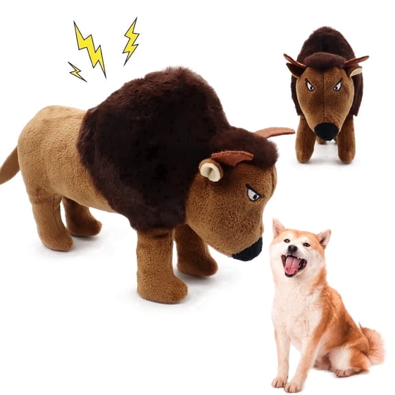 UXVA Realistic Bison Squeaky Plush Dog Toy, Bite-resistant Teething Doll for Relieving Boredom
