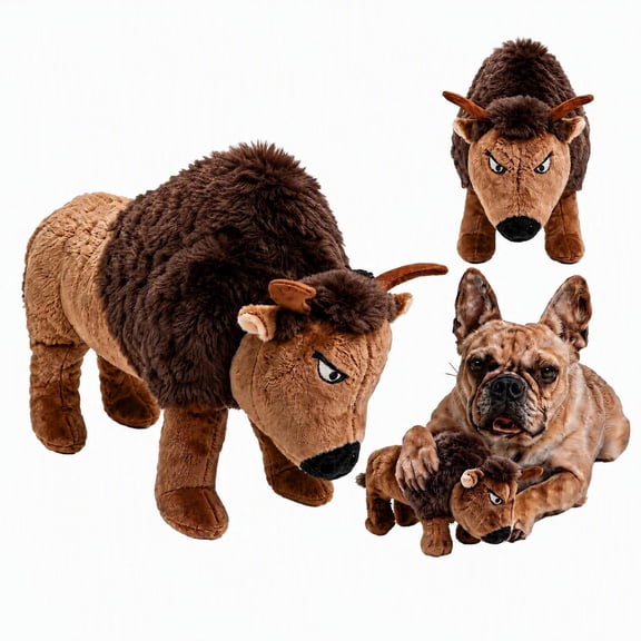UXVA Realistic Bison Squeaky Plush Dog Toy, Durable Chew Molar Puppy Doll