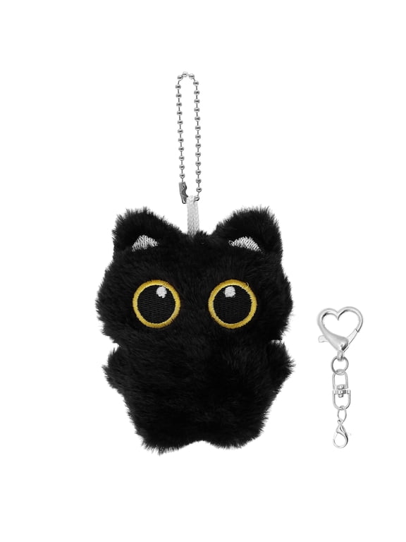 Plush Black Cat Shape Bag Charm Lightweight Unique Black Cat Style Keychain Accessories for Handbag Backpack Purse