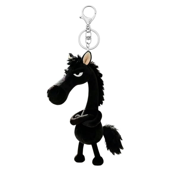 Plush Black Horse Bag Charm Keychain, Soft Stuffed Animal Hanging Ornament, 7 Inch Cute Cartoon Plush Figure Accessory for Backpack Purse Car Key, Fun Decorative Display for Daily