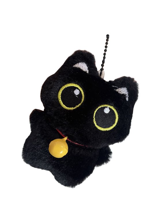 Plush Black Kitten Doll Keyring With Bells Fish Ornament Christmas Tree Decoration Gift For Boys Girls Birthdays