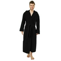Plush Black Polar Fleece Hooded Bathrobe for Men, Adult XL, Full Length.
