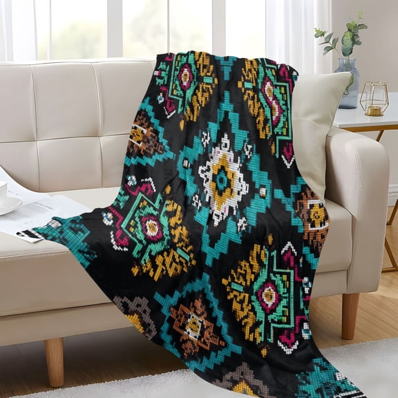 Plush Blankets Soft Glowing Throw Soft Cozy Blankets For Couch Bed Travel Office Camping Aztec-inspired Pattern