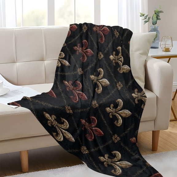 Plush Blankets Soft Glowing Throw Soft Cozy Blankets For Couch Bed Travel Office Camping Pattern Of Fleur-de-lis