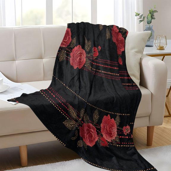Plush Blankets Soft Glowing Throw Soft Cozy Blankets For Couch Bed Travel Office Camping Pattern Of Rose Motifs