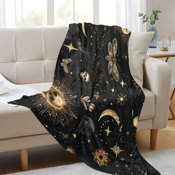 Plush Blankets Soft Glowing Throw Soft Cozy Blankets For Couch Bed Travel Office Camping Stars Moons Suns Constellations